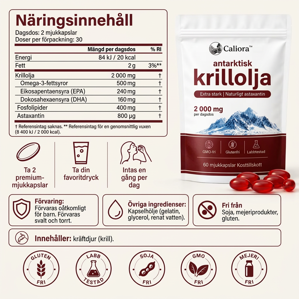 Caliora Antarktisk krillolja 2 000 mg med naturligt astaxantin